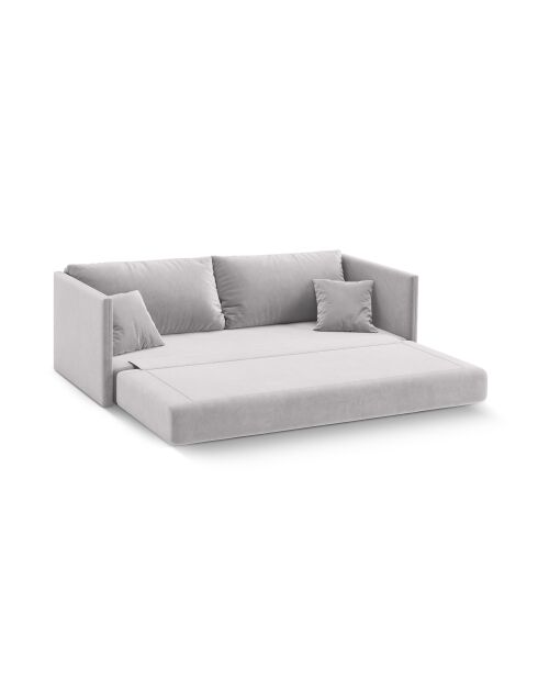 Canapé convertible velours Shannon 3 places gris clair - 209x94x87 cm
