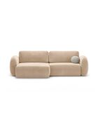 Canapé d'angle en velours convertible avec rangement Tonale 4 places amande beige - 262x149x88 cm