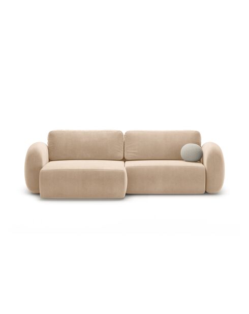 Canapé d'angle en velours convertible avec rangement Tonale 4 places amande beige - 262x149x88 cm