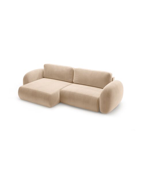 Canapé d'angle en velours convertible avec rangement Tonale 4 places amande beige - 262x149x88 cm