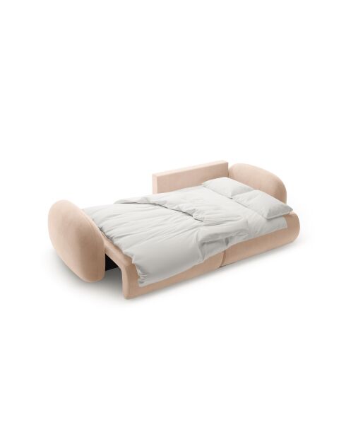 Canapé d'angle en velours convertible avec rangement Tonale 4 places amande beige - 262x149x88 cm