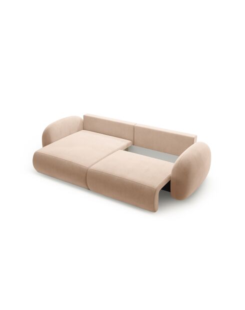 Canapé d'angle en velours convertible avec rangement Tonale 4 places amande beige - 262x149x88 cm