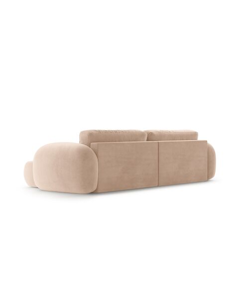 Canapé d'angle en velours convertible avec rangement Tonale 4 places amande beige - 262x149x88 cm