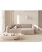 Canapé d'angle en velours convertible avec rangement Tonale 4 places amande beige - 262x149x88 cm