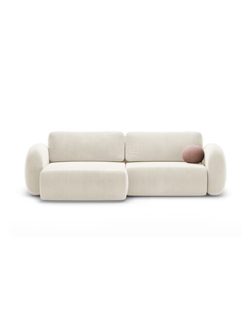Canapé d'angle en velours convertible avec rangement Tonale 4 places ivoire - 262x149x88 cm