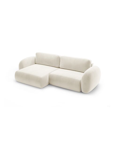 Canapé d'angle en velours convertible avec rangement Tonale 4 places ivoire - 262x149x88 cm