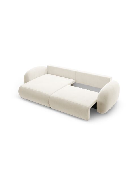 Canapé d'angle en velours convertible avec rangement Tonale 4 places ivoire - 262x149x88 cm