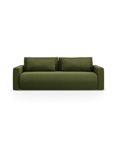Canapé velours convertible avec coffre de rangement Belfast 3 places vert de l'armée - 238x105x84 cm