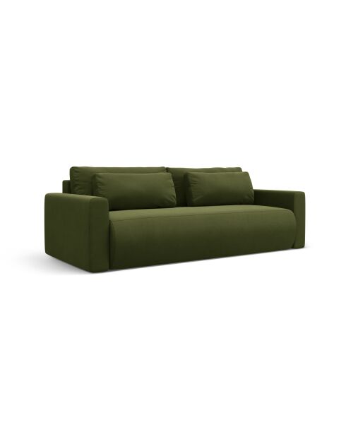 Canapé velours convertible avec coffre de rangement Belfast 3 places vert de l'armée - 238x105x84 cm