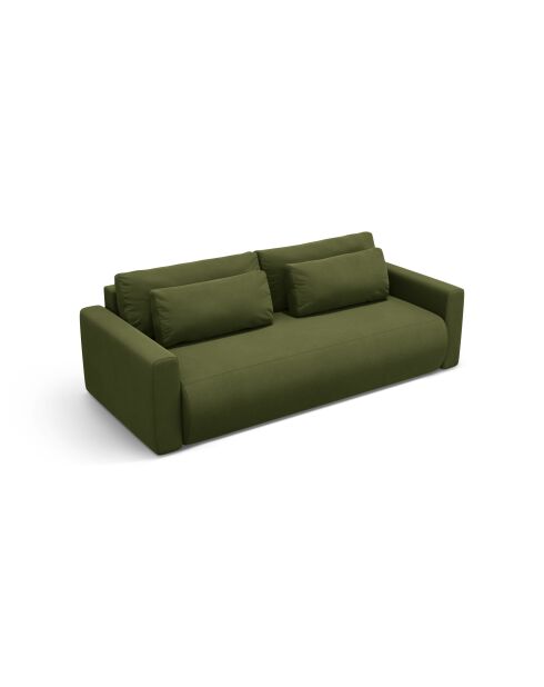 Canapé velours convertible avec coffre de rangement Belfast 3 places vert de l'armée - 238x105x84 cm