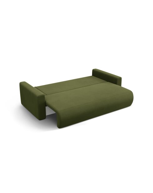 Canapé velours convertible avec coffre de rangement Belfast 3 places vert de l'armée - 238x105x84 cm