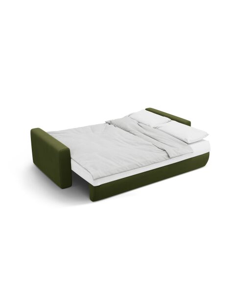Canapé velours convertible avec coffre de rangement Belfast 3 places vert de l'armée - 238x105x84 cm