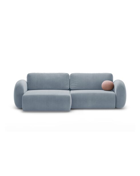 Canapé d'angle en velours convertible avec rangement Tonale 4 places bleu gris - 262x149x88 cm