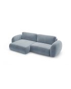 Canapé d'angle en velours convertible avec rangement Tonale 4 places bleu gris - 262x149x88 cm