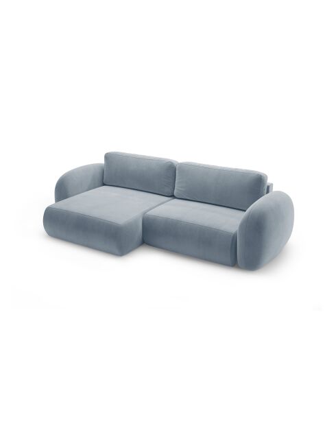 Canapé d'angle en velours convertible avec rangement Tonale 4 places bleu gris - 262x149x88 cm