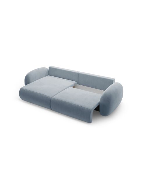 Canapé d'angle en velours convertible avec rangement Tonale 4 places bleu gris - 262x149x88 cm