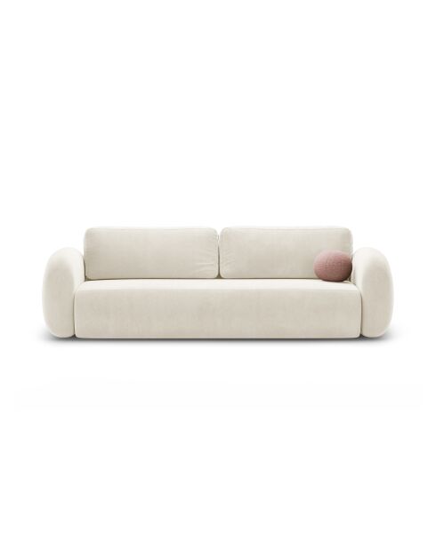 Canapé velours convertible avec coffre de rangement Tonale 3 places ivoire - 262x105x88 cm