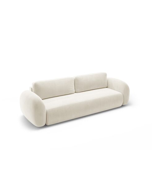 Canapé velours convertible avec coffre de rangement Tonale 3 places ivoire - 262x105x88 cm