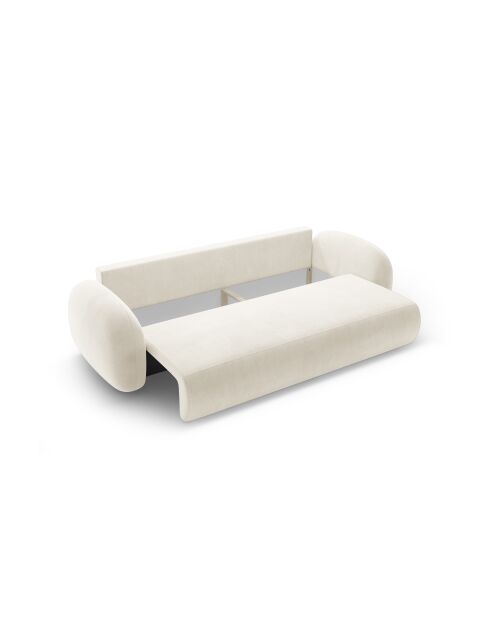 Canapé velours convertible avec coffre de rangement Tonale 3 places ivoire - 262x105x88 cm