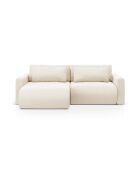 Canapé d'angle en velours convertible avec rangement Belfast 3 places ivoire - 240x149x84 cm