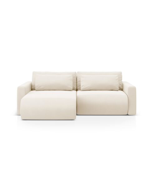 Canapé d'angle en velours convertible avec rangement Belfast 3 places ivoire - 240x149x84 cm