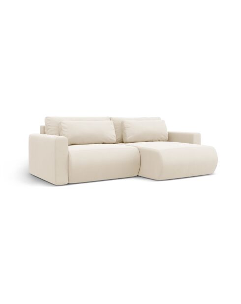 Canapé d'angle en velours convertible avec rangement Belfast 3 places ivoire - 240x149x84 cm