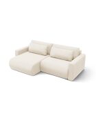 Canapé d'angle en velours convertible avec rangement Belfast 3 places ivoire - 240x149x84 cm