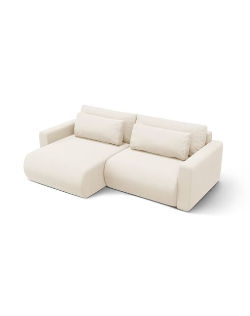 Canapé d'angle en velours convertible avec rangement Belfast 3 places ivoire - 240x149x84 cm