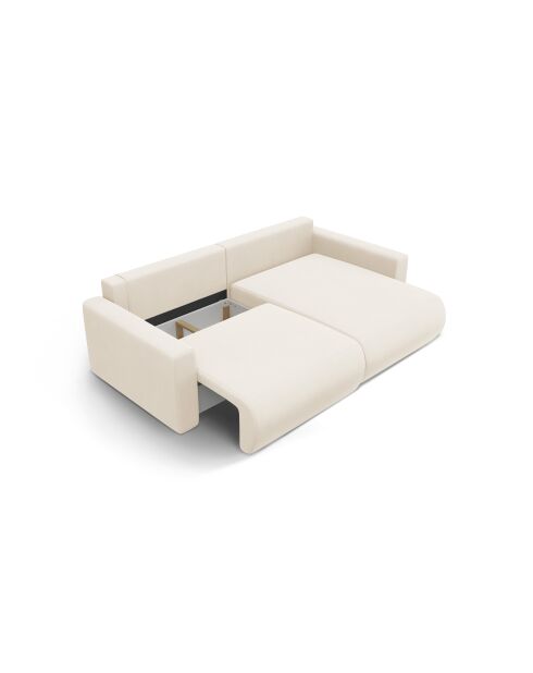 Canapé d'angle en velours convertible avec rangement Belfast 3 places ivoire - 240x149x84 cm