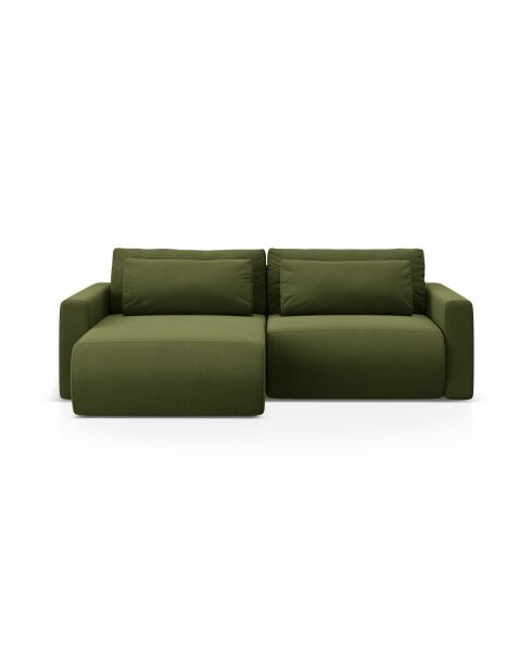 Canapé d'angle en velours convertible avec rangement Belfast 3 places vert de l'armée - 240x149x84 cm
