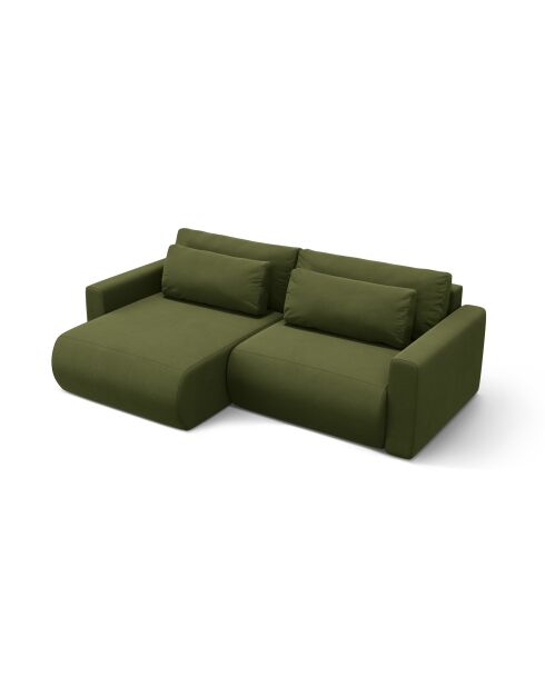 Canapé d'angle en velours convertible avec rangement Belfast 3 places vert de l'armée - 240x149x84 cm