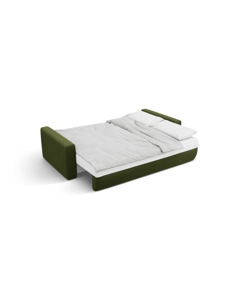 Canapé d'angle en velours convertible avec rangement Belfast 3 places vert de l'armée - 240x149x84 cm
