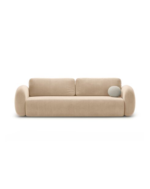 Canapé velours convertible avec coffre de rangement Tonale 3 places amande beige - 262x105x88 cm