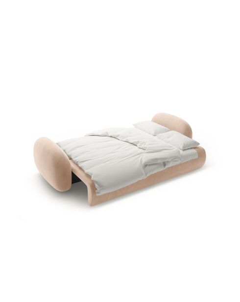 Canapé velours convertible avec coffre de rangement Tonale 3 places amande beige - 262x105x88 cm