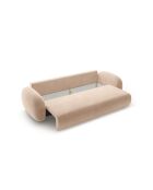 Canapé velours convertible avec coffre de rangement Tonale 3 places amande beige - 262x105x88 cm