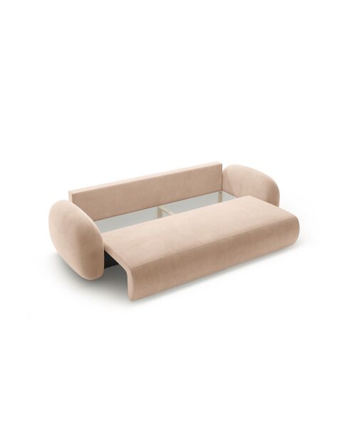 Canapé velours convertible avec coffre de rangement Tonale 3 places amande beige - 262x105x88 cm
