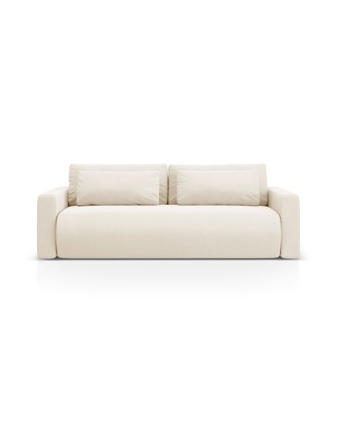Canapé velours convertible avec coffre de rangement Belfast 3 places ivoire - 238x105x84 cm