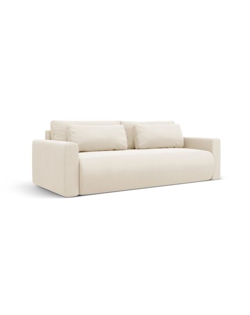 Canapé velours convertible avec coffre de rangement Belfast 3 places ivoire - 238x105x84 cm