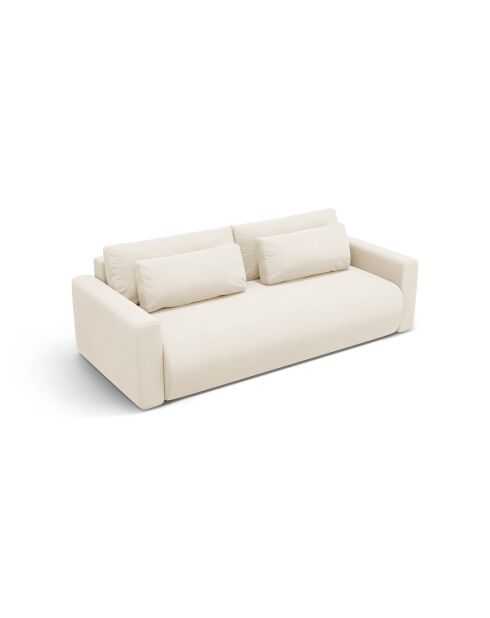 Canapé velours convertible avec coffre de rangement Belfast 3 places ivoire - 238x105x84 cm