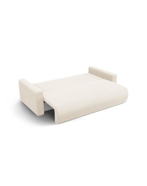 Canapé velours convertible avec coffre de rangement Belfast 3 places ivoire - 238x105x84 cm