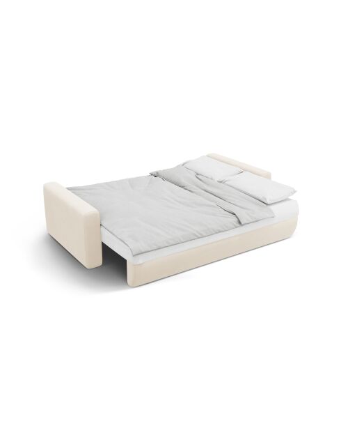 Canapé velours convertible avec coffre de rangement Belfast 3 places ivoire - 238x105x84 cm