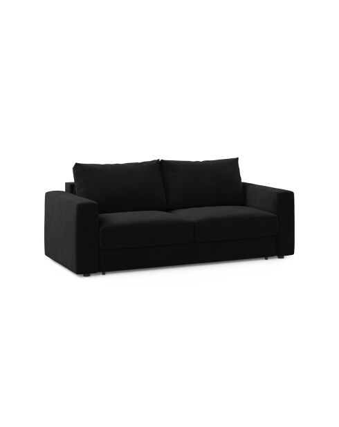 Canapé convertible velours Grena 3 places noir - 205x100x90 cm
