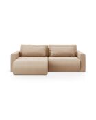 Divano angolare Belfast trasformabile in velluto a 3 posti con contenitore beige mandorla - 240x149x84 cm