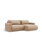 Divano angolare Belfast trasformabile in velluto a 3 posti con contenitore beige mandorla - 240x149x84 cm