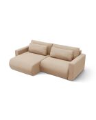 Divano angolare Belfast trasformabile in velluto a 3 posti con contenitore beige mandorla - 240x149x84 cm