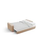 Divano angolare Belfast trasformabile in velluto a 3 posti con contenitore beige mandorla - 240x149x84 cm