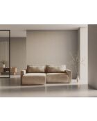Divano angolare Belfast trasformabile in velluto a 3 posti con contenitore beige mandorla - 240x149x84 cm