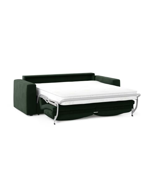 Canapé convertible velours Grena 3 places vert bouteille - 205x100x90 cm