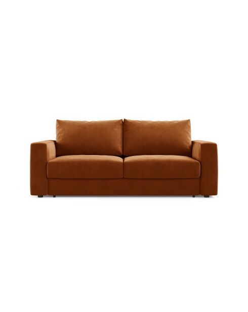 Canapé convertible velours Grena 3 places terracotta - 205x100x90 cm