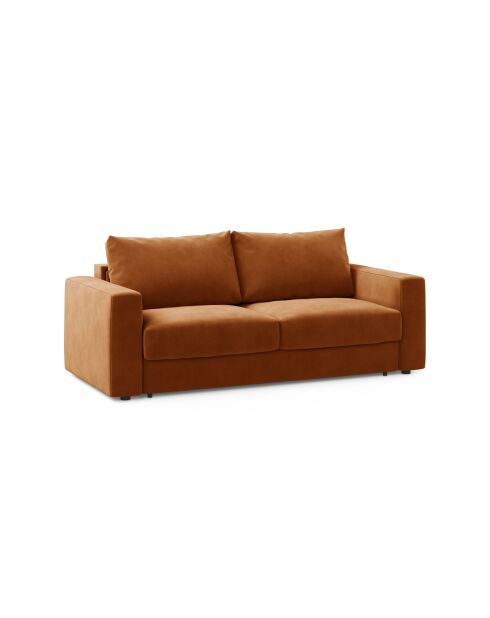 Canapé convertible velours Grena 3 places terracotta - 205x100x90 cm